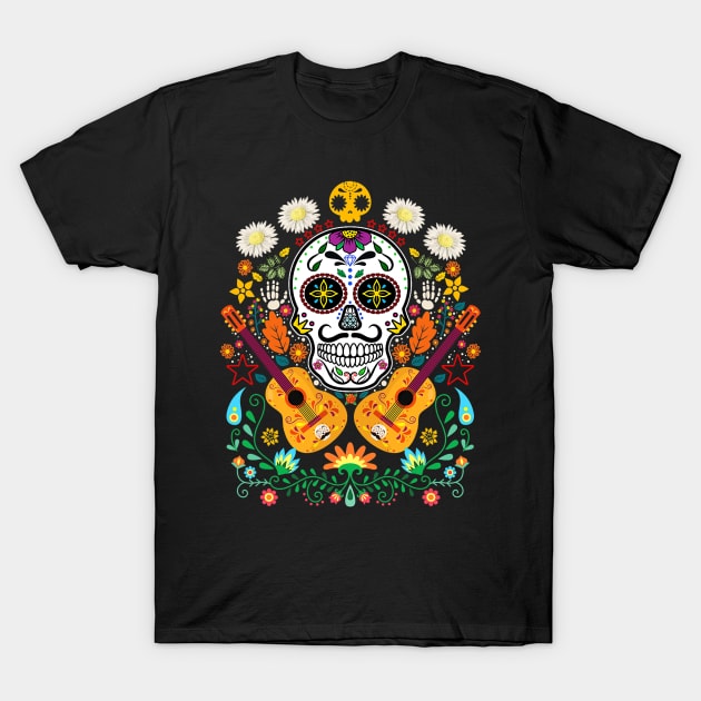 Flower Guitar Skull Day of the Dead T-Shirt by Tucker0231